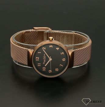 Zegarek damski różowe złoto Bruno Calvani BC9454 ROSE GOLD. Tarcza zegarka okrągła w kolorze czarnym z wyraźnymi indeksami koloru różowego złota, wskazówki w kolorze różówego złota. Dodatkowym atutem zegarka jest wyraźne log (5).jpg